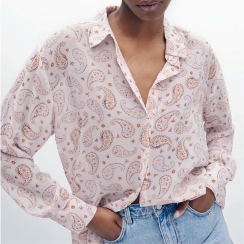 Zara Cream and pink Paisley Print Shirt